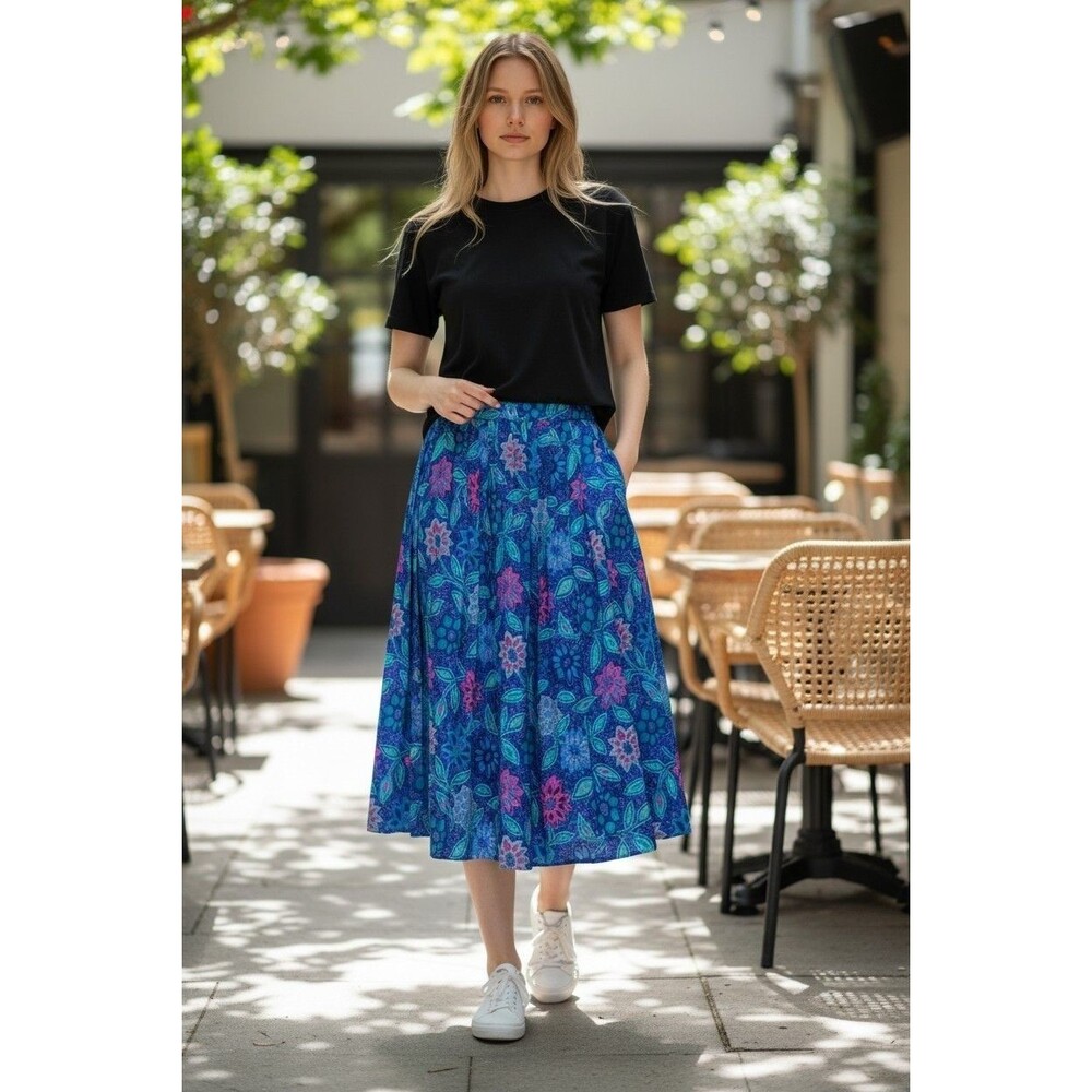 Alfred Dunner Floral Vintage 80's Purple,Blue,Pink Pleated  Midi Skirt